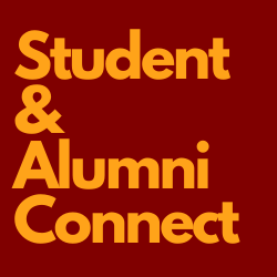 student and alumni connect golden text with maroon background